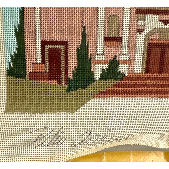 Peter Ashe Needlepoint Canvas Hand Painted Mission Santa Clara Church Signed HTF - Picture 6 of 11